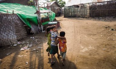 Children at a camp for displaced people in Rakhine state.