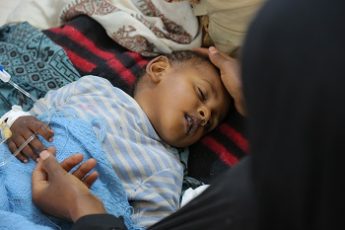 At the Sab'een Hospital in Sana'a, Yemen, patients suffering from severe diarrhoea or cholera receive treatment.