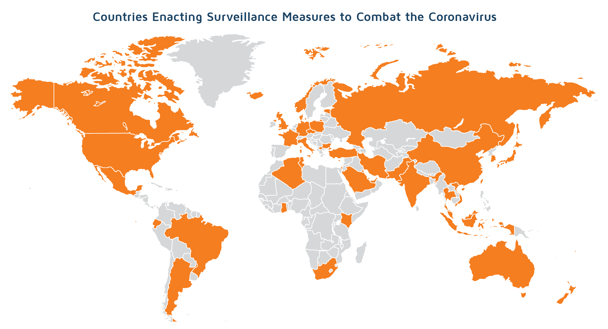 Map of countries with increased  surveillance during Covid-19