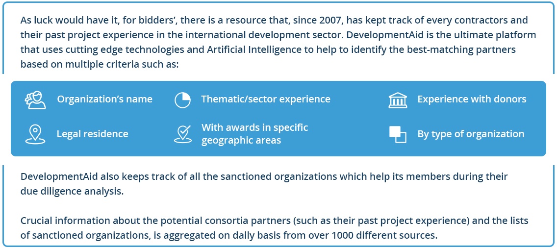 Crucial information about companies and consortia partnerships for DevelopmentAid members